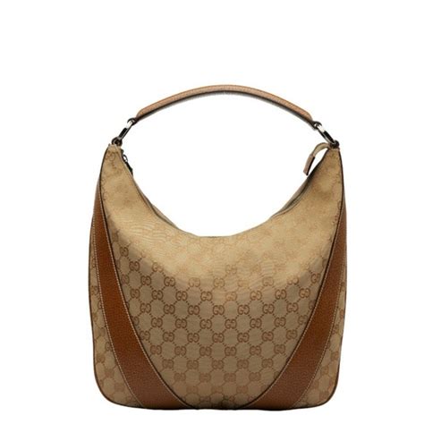 124357 gucci|GUCCI GG Canvas One Shoulder Bag 124357 Beige Brown .